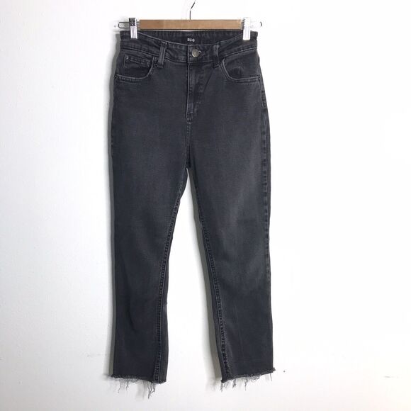 BDG Womens Jeans Black Denim Crop Kick Straight Stretch Raw Hem Med Wash Sz 26 - Picture 2 of 12